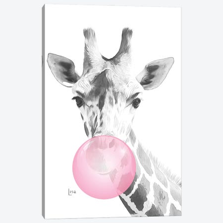 Giraffe With Pink Bubble Gum Canvas Print #LIP620} by Printable Lisa's Pets Canvas Art