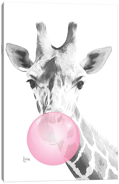 Giraffe With Pink Bubble Gum Canvas Art Print - Giraffe Art