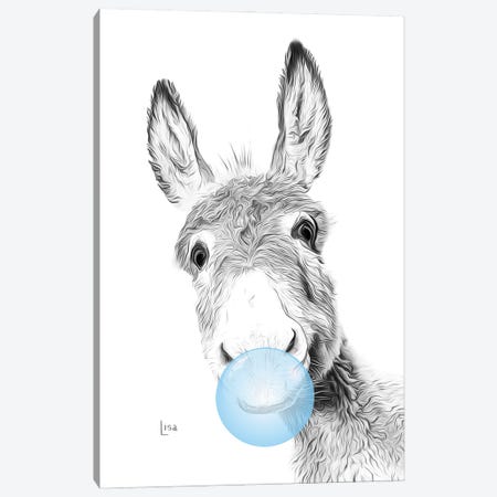 Donkey With Blue Bubble Gum Canvas Print #LIP621} by Printable Lisa's Pets Canvas Wall Art