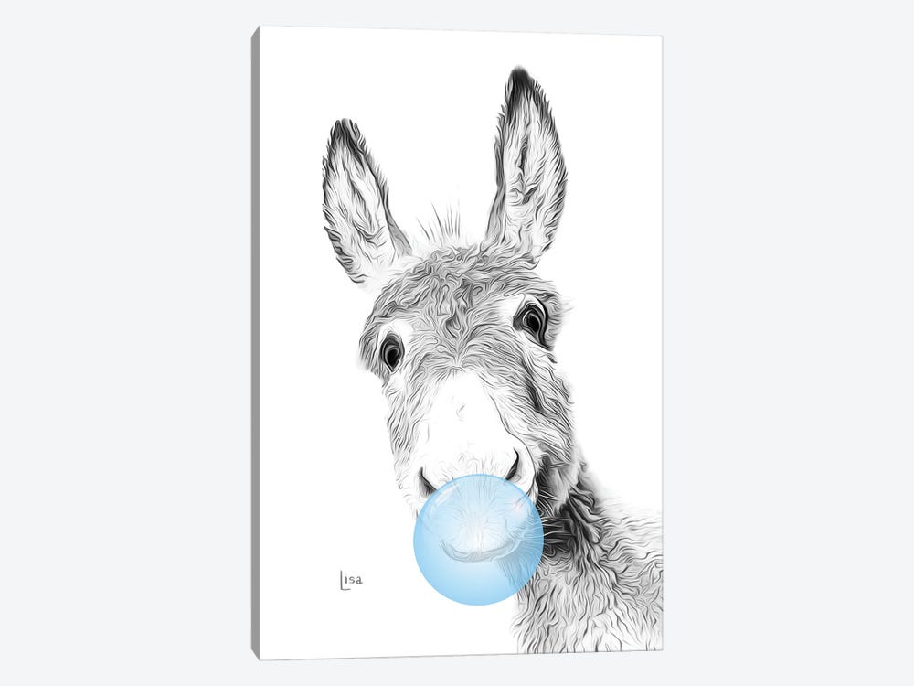 Donkey With Blue Bubble Gum by Printable Lisa's Pets 1-piece Canvas Artwork