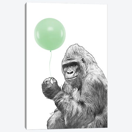 Gorilla With Green Balloon Canvas Print #LIP622} by Printable Lisa's Pets Canvas Art