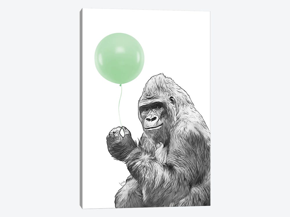 Gorilla With Green Balloon by Printable Lisa's Pets 1-piece Art Print