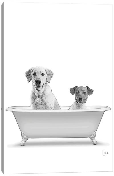 Two Dogs In The Bathtub Canvas Art Print - Golden Retriever Art