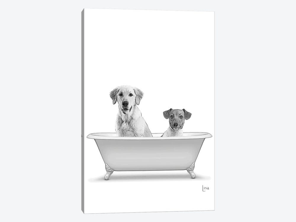 Two Dogs In The Bathtub by Printable Lisa's Pets 1-piece Canvas Print