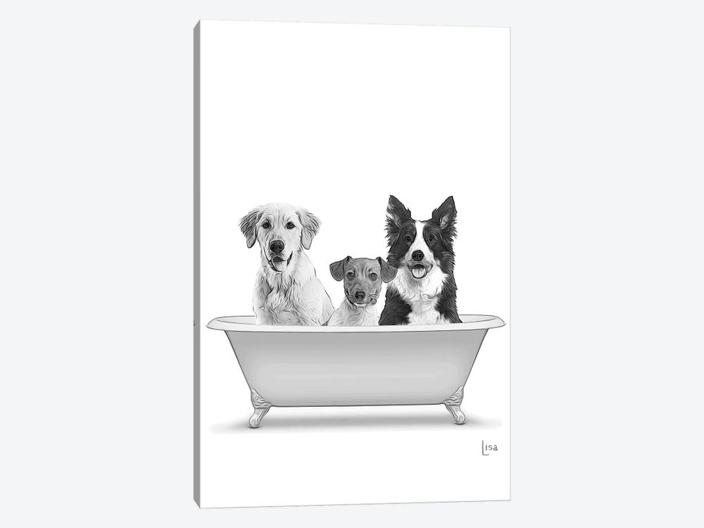 Three Dogs In The Bathtub by Printable Lisa's Pets 1-piece Canvas Artwork