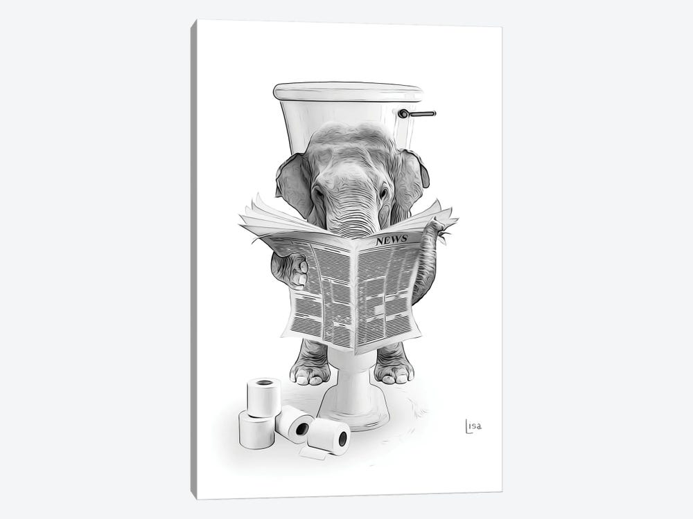 Elephant On The Toilet Reading The Newspaper by Printable Lisa's Pets 1-piece Canvas Wall Art