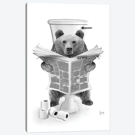 Bear On The Toilet Reading The Newspaper Canvas Print #LIP629} by Printable Lisa's Pets Canvas Wall Art