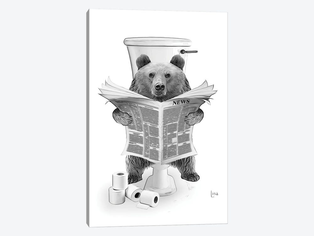 Bear On The Toilet Reading The Newspaper by Printable Lisa's Pets 1-piece Canvas Artwork
