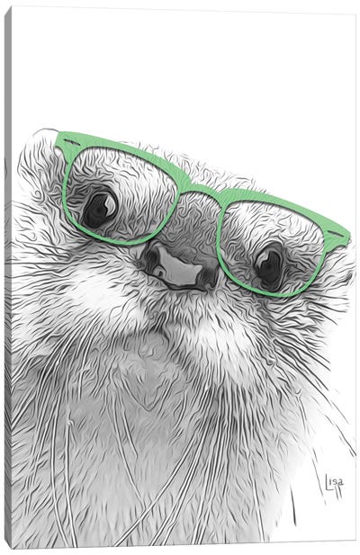 Otter With Glasses Canvas Art Print - Printable Lisa's Pets