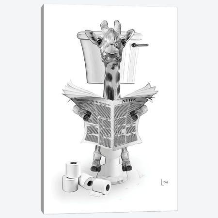 Giraffe On The Toilet Reading The Newspaper Canvas Print #LIP630} by Printable Lisa's Pets Canvas Print