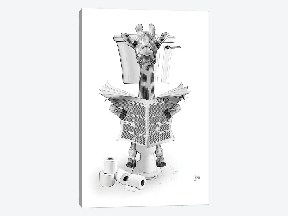 Giraffe On The Toilet Reading The Newspaper by Printable Lisa's Pets 1-piece Canvas Art