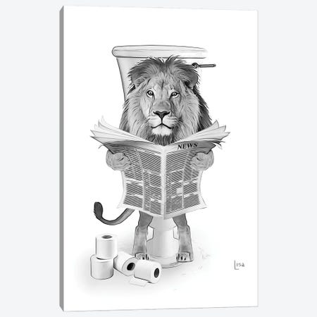 Lion On The Toilet Reading The Newspaper Canvas Print #LIP631} by Printable Lisa's Pets Art Print
