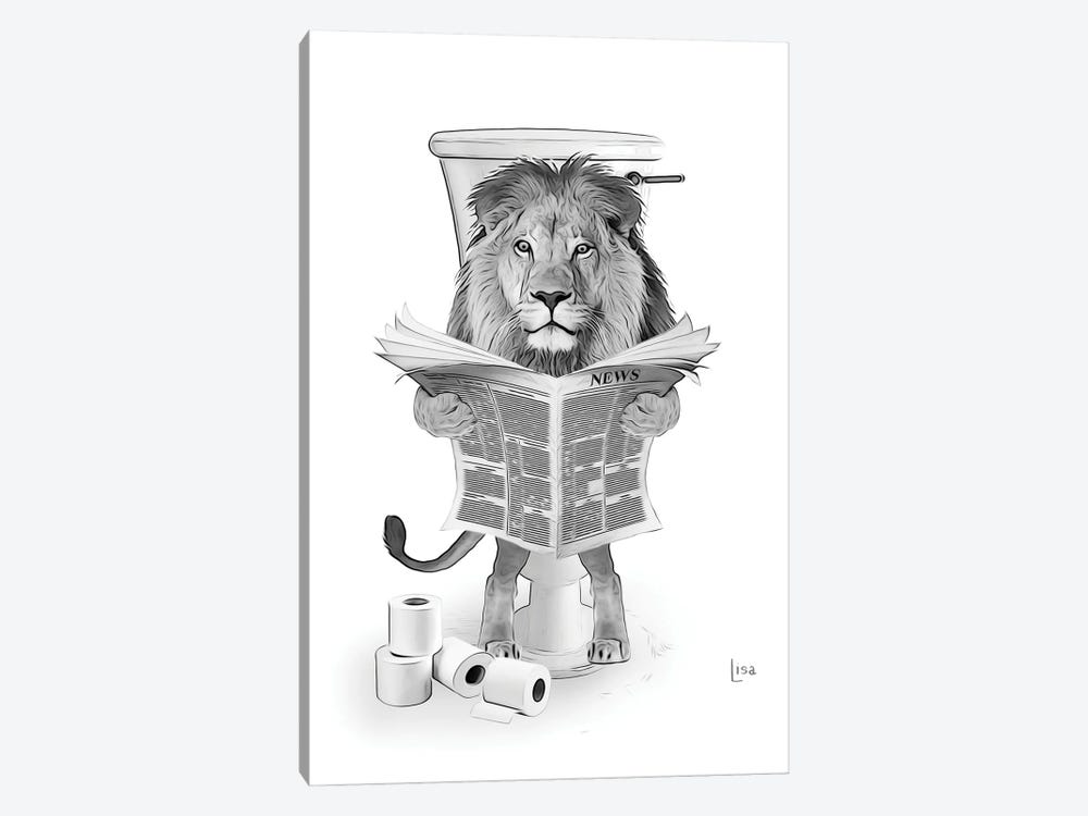 Lion On The Toilet Reading The Newspaper by Printable Lisa's Pets 1-piece Canvas Art Print