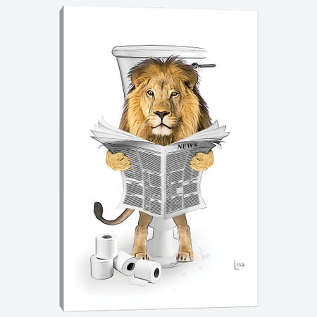 Color Lion On The Toilet Reading The Newspaper Canvas Print #LIP632} by Printable Lisa's Pets Art Print