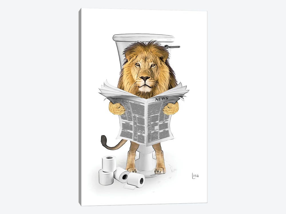 Color Lion On The Toilet Reading The Newspaper by Printable Lisa's Pets 1-piece Canvas Art