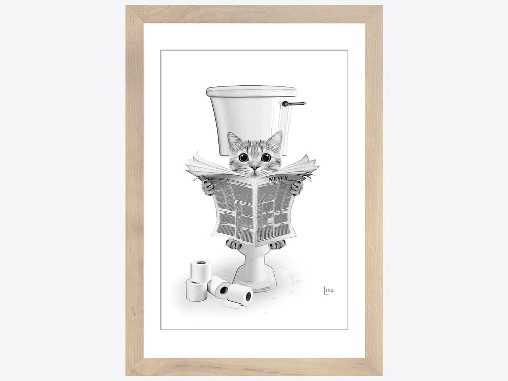Cat On The Toilet Reading The N - Canvas Print | Printable Lisa's Pets