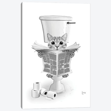 Cat On The Toilet Reading The Newspaper Canvas Print #LIP635} by Printable Lisa's Pets Canvas Art