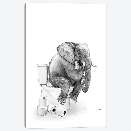 Elephant On The Toilet Canvas Print #LIP637} by Printable Lisa's Pets Canvas Art