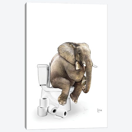 Color Elephant On The Toilet Canvas Print #LIP638} by Printable Lisa's Pets Canvas Art Print