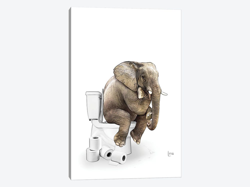 Color Elephant On The Toilet by Printable Lisa's Pets 1-piece Canvas Artwork