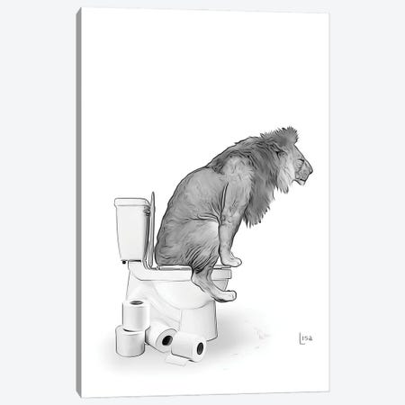 Lion On The Toilet Canvas Print #LIP639} by Printable Lisa's Pets Art Print