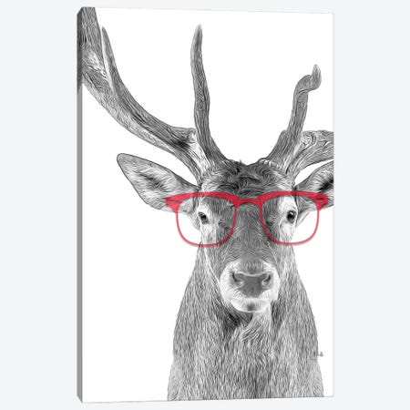 Deer With Red Glasses Canvas Print #LIP63} by Printable Lisa's Pets Canvas Artwork