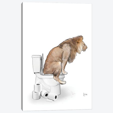 Color Lion On The Toilet Canvas Print #LIP640} by Printable Lisa's Pets Canvas Art