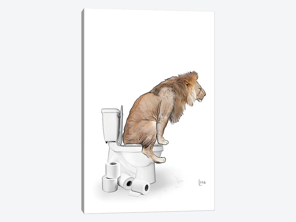 Color Lion On The Toilet by Printable Lisa's Pets 1-piece Canvas Art Print
