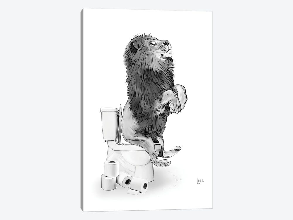 Black And White Lion On The Toilet by Printable Lisa's Pets 1-piece Canvas Wall Art