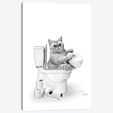 Cat On The Toilet Canvas Print #LIP642} by Printable Lisa's Pets Canvas Art