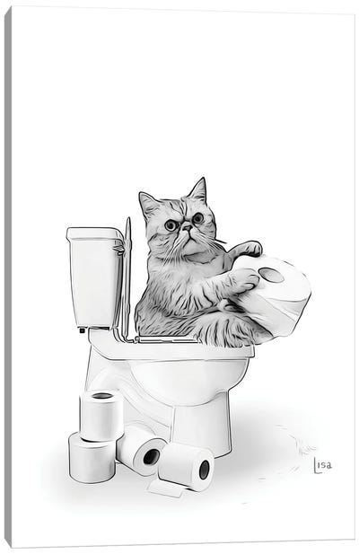 Cat On The Toilet Canvas Art Print - Printable Lisa's Pets