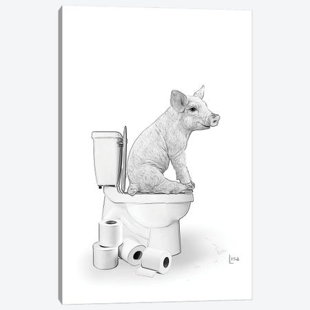Pig On The Toilet Canvas Print #LIP643} by Printable Lisa's Pets Canvas Artwork