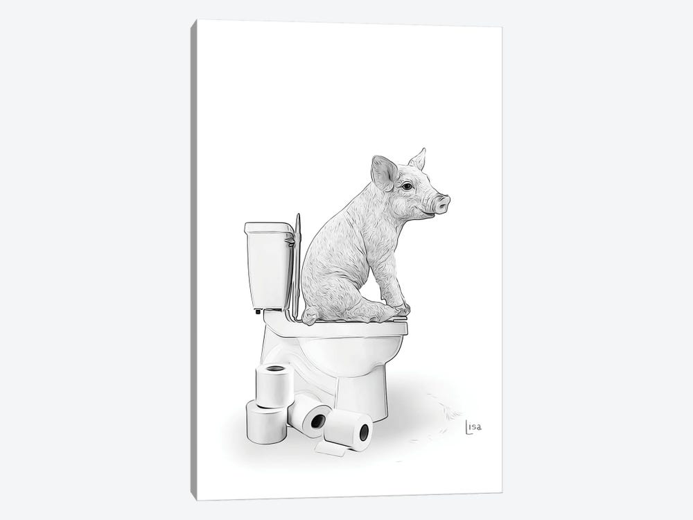 Pig On The Toilet by Printable Lisa's Pets 1-piece Canvas Art