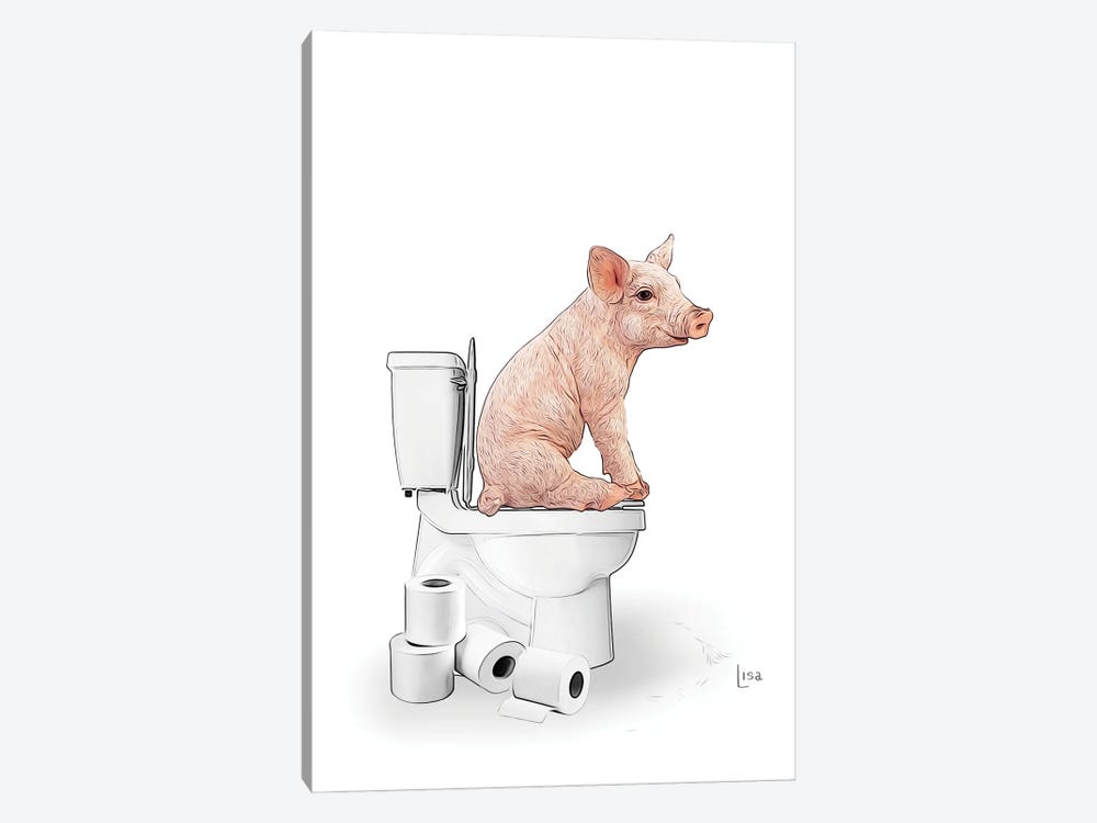 Color Pig On The Toilet by Printable Lisa's Pets 1-piece Canvas Art Print