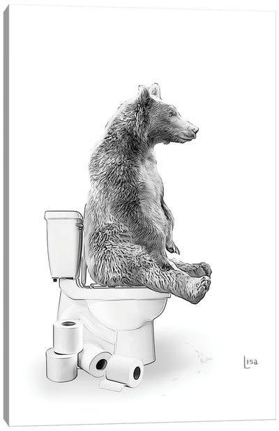 Bear On The Toilet Canvas Art Print - Printable Lisa's Pets