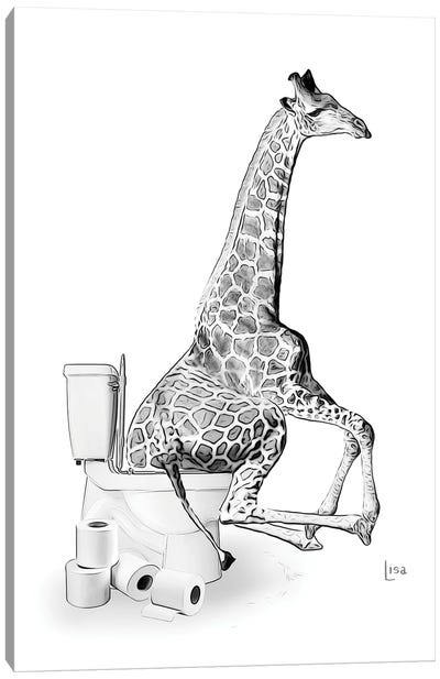 Giraffe On The Toilet Canvas Art Print - Printable Lisa's Pets