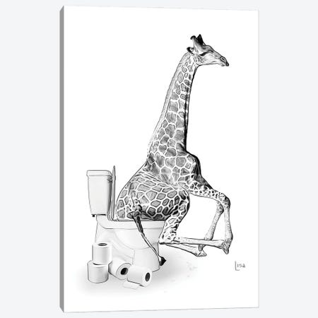 Giraffe On The Toilet Canvas Print #LIP646} by Printable Lisa's Pets Art Print