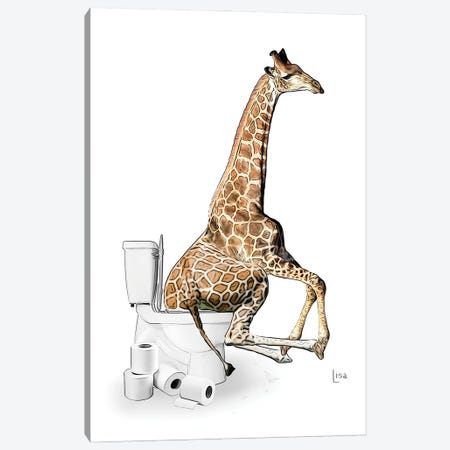 Color Giraffe On The Toilet Canvas Print #LIP647} by Printable Lisa's Pets Canvas Art Print