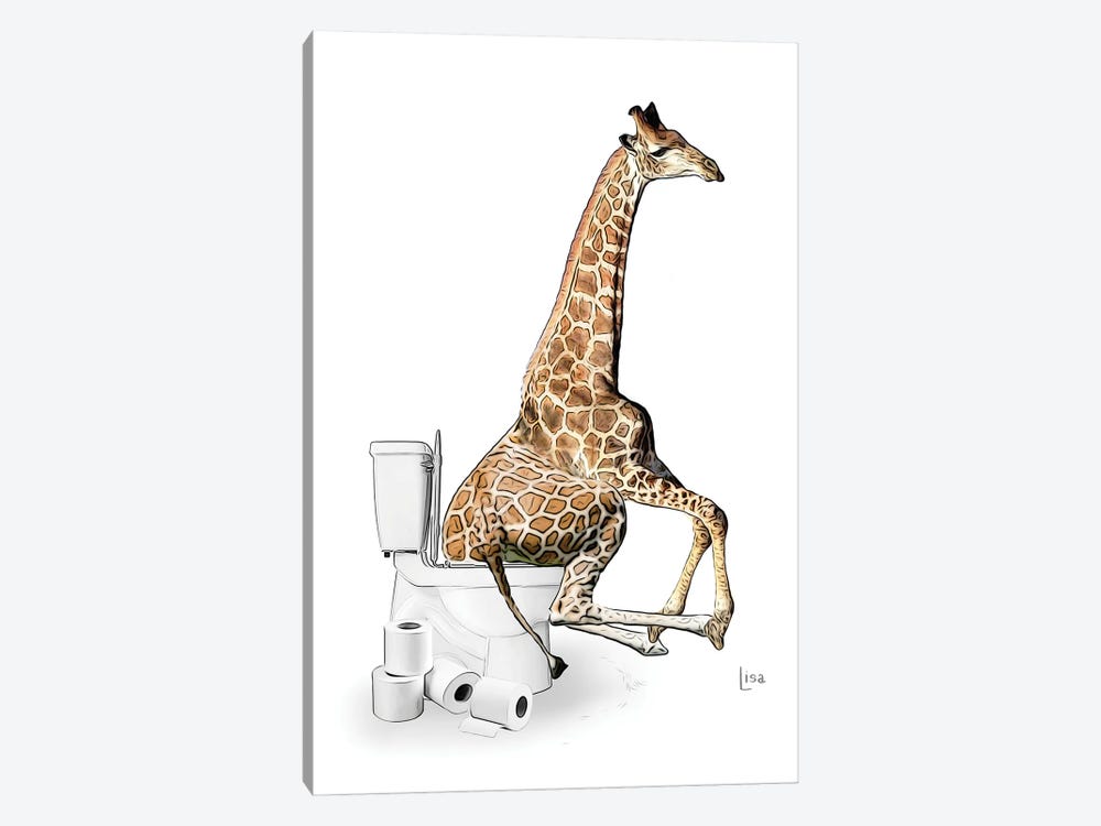 Color Giraffe On The Toilet by Printable Lisa's Pets 1-piece Canvas Art