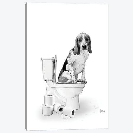 Dog On The Toilet Canvas Print #LIP648} by Printable Lisa's Pets Canvas Artwork