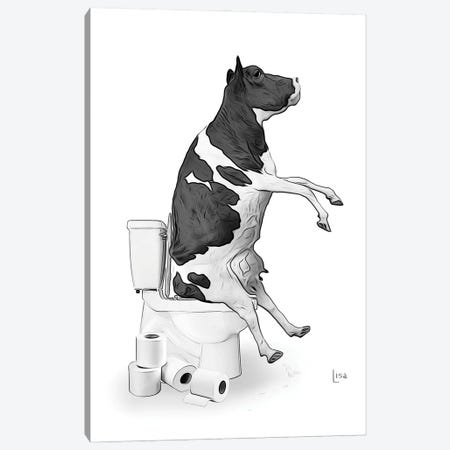 Cow On The Toilet Canvas Print #LIP649} by Printable Lisa's Pets Canvas Wall Art