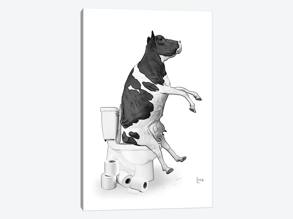 Cow On The Toilet by Printable Lisa's Pets 1-piece Canvas Wall Art