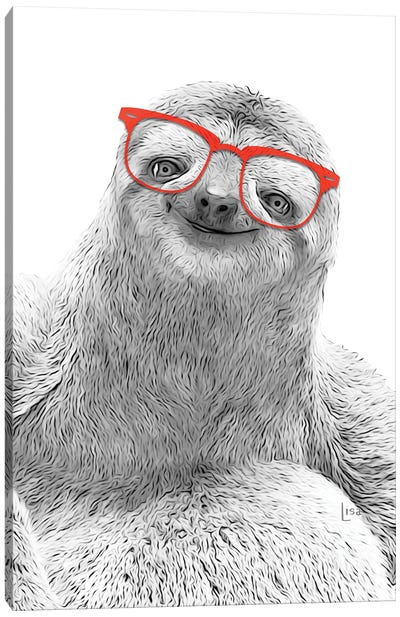 Sloth With Red Glasses Canvas Art Print - Sloth Art