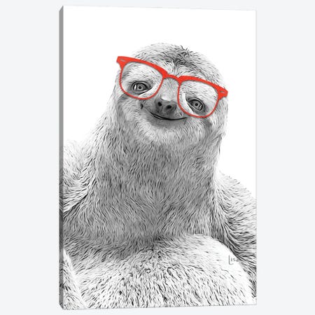 Sloth With Red Glasses Canvas Print #LIP64} by Printable Lisa's Pets Canvas Art Print