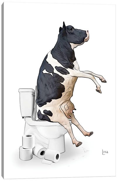 Color Cow On The Toilet Canvas Art Print - Printable Lisa's Pets