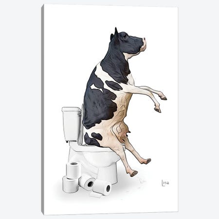 Color Cow On The Toilet Canvas Print #LIP650} by Printable Lisa's Pets Art Print