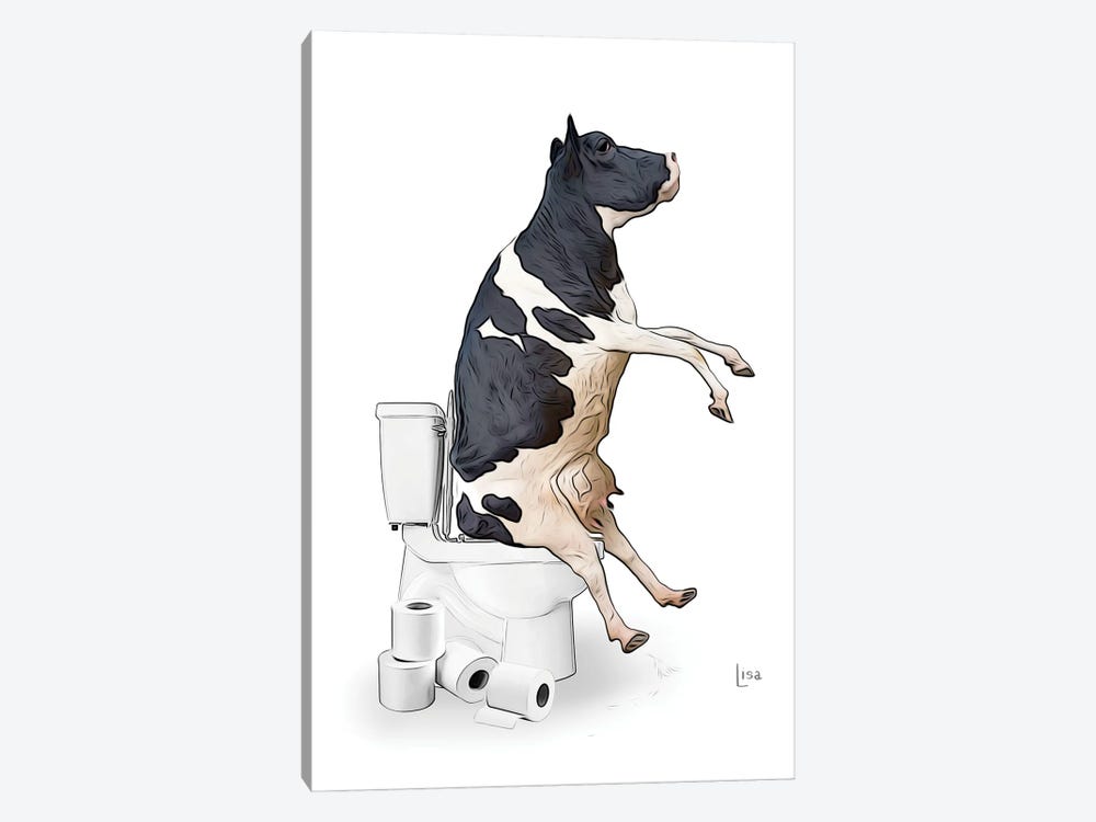 Color Cow On The Toilet by Printable Lisa's Pets 1-piece Canvas Wall Art