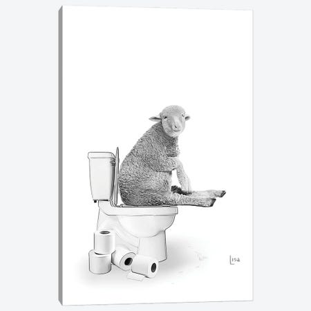 Sheep On The Toilet Canvas Print #LIP651} by Printable Lisa's Pets Canvas Print