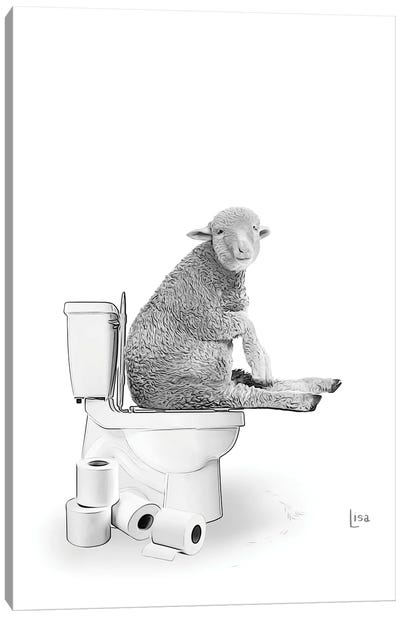 Sheep On The Toilet Canvas Art Print - Printable Lisa's Pets