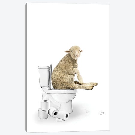 Color Sheep On The Toilet Canvas Print #LIP652} by Printable Lisa's Pets Canvas Art Print